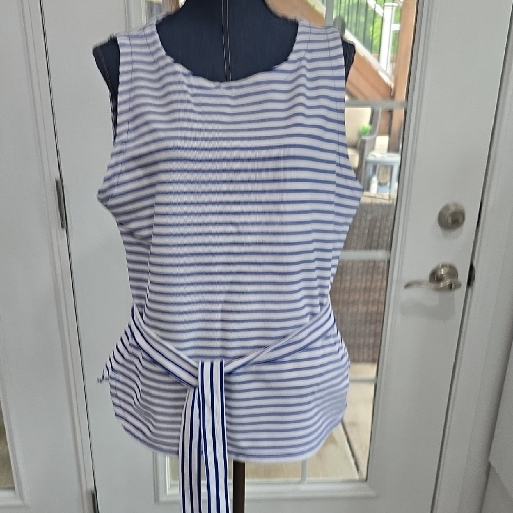 Liz Claiborne Blue and White Striped Top